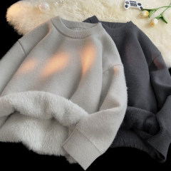 Reversible solid color crew neck sweater