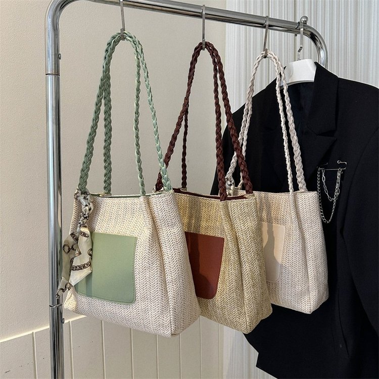 Woven shoulder bag new fashion casual 2024 tote bag trendy women's bag college student commuter bag women's large capacity