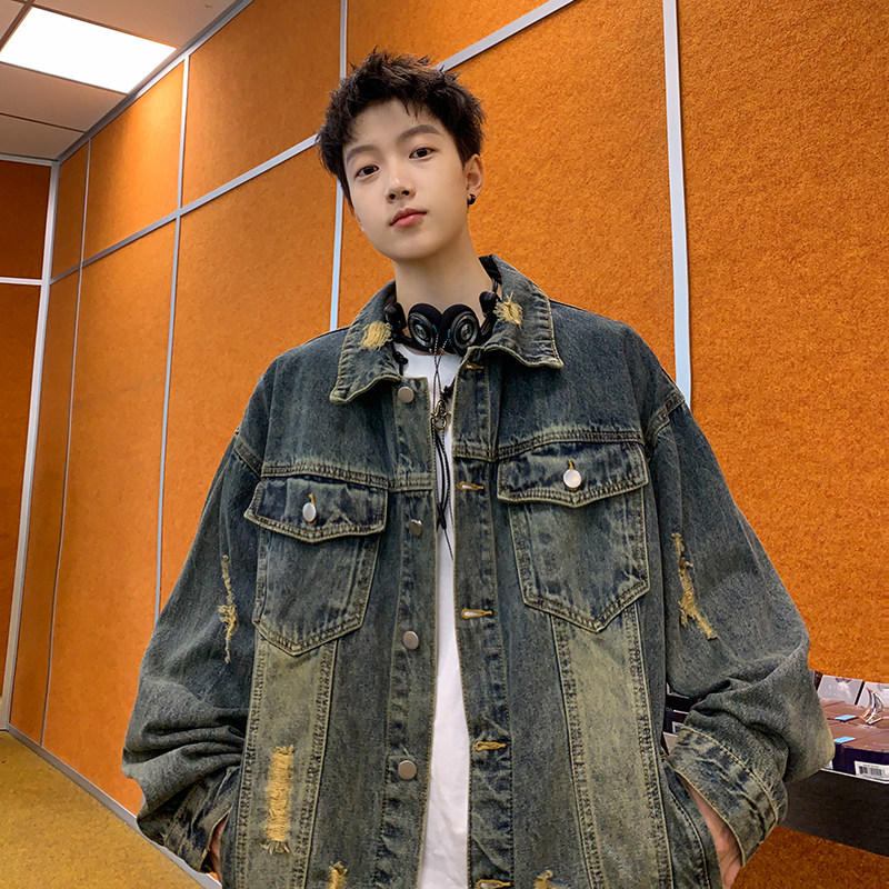 Autumn new style washed distressed trendy denim jacket