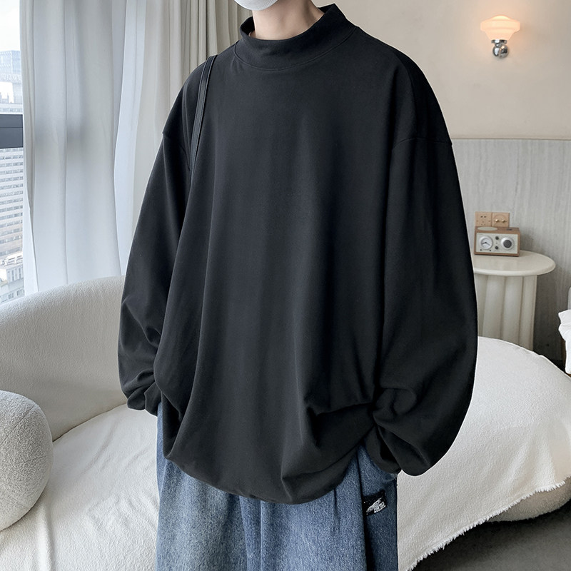 Large size semi-turtle collar warm velvet sweatshirt with T-shirt underneath