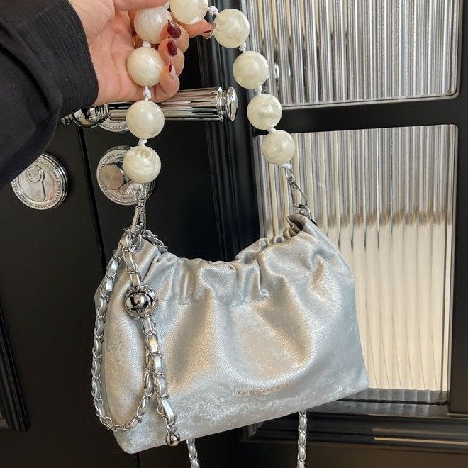 Crossbody Chain Bag National Style New Chinese Style Shoulder Bag Cloud Pleated Small Satchel Bag Shoulder Crossbody Bag Armpit Golden Ball