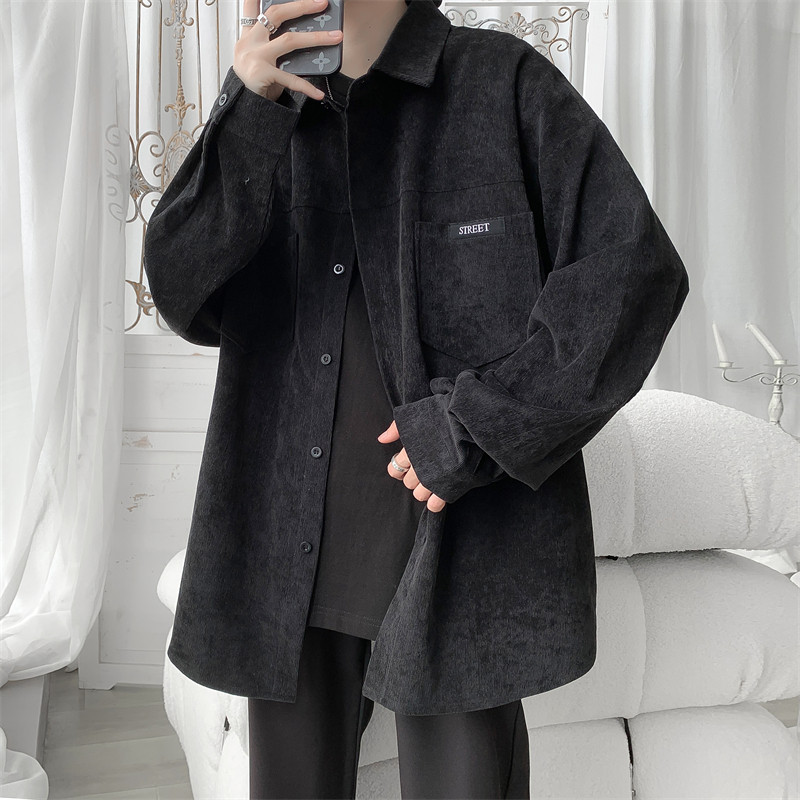 Autumn new style washed corduroy shirt men's long-sleeved shirt large size loose jacket top men