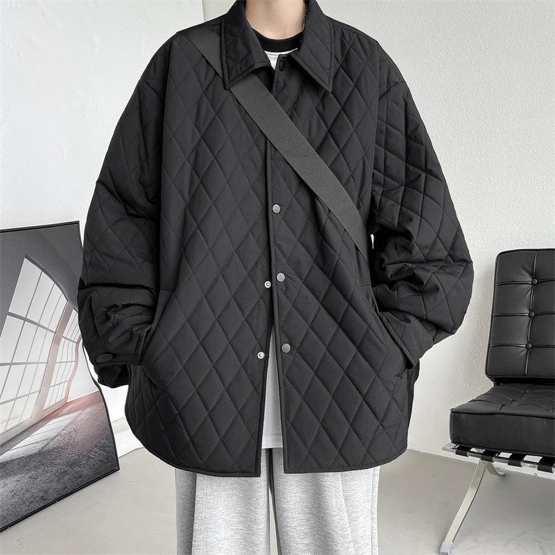 Autumn and winter new style diamond check light cotton coat loose coat men and women cotton shirt thin cotton coat