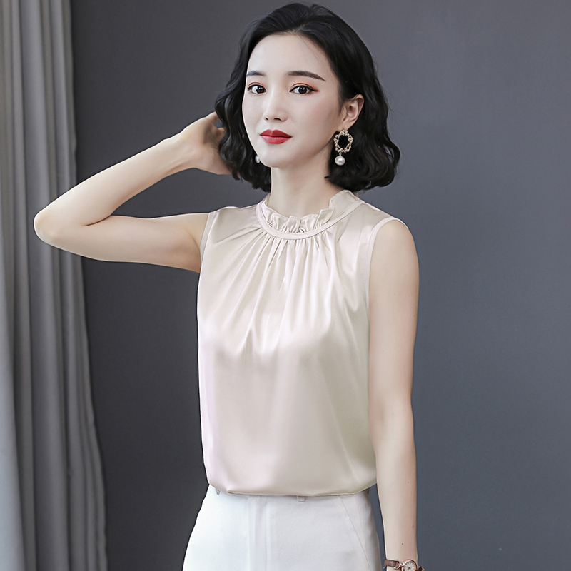Black silk inner vest for women new summer outer wear fashion sexy pleated suspender sleeveless mulberry silk top