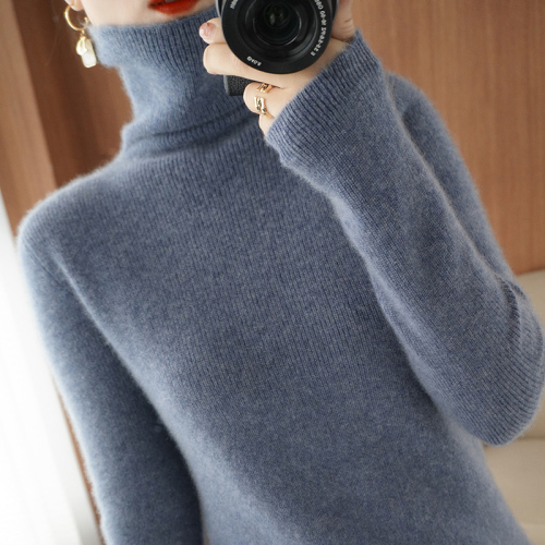 New autumn and winter cashmere sweater for women simple pile collar pullover high collar solid color slimming versatile 100 cardigan