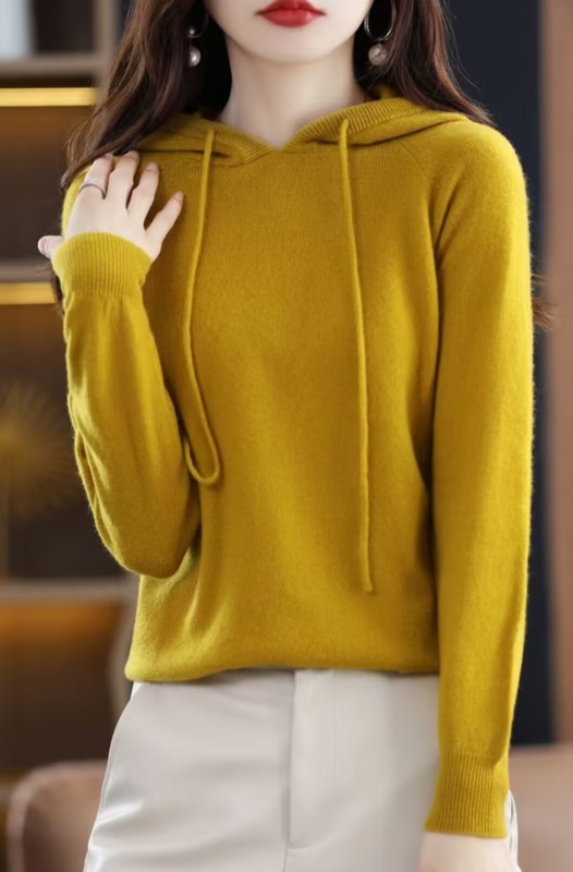 Cardigan women's solid color hooded bottoming sweater Korean style all-match sweater knitted loose casual long-sleeved cashmere sweater