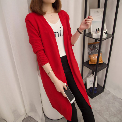 Coat Spring and Autumn Women's Sweater Women's Korean Style Mid-Length Sweater Women's Cardigan Loose and Slim