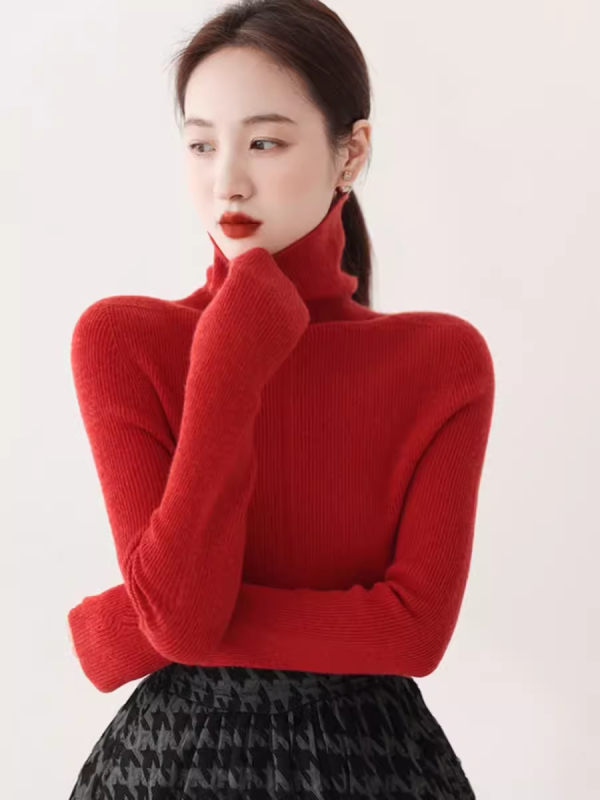 New Year's red gold cashmere one-piece seamless turtleneck bottoming shirt women's sweater sweater autumn and winter