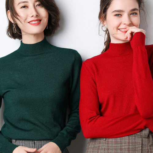 Autumn and winter half turtleneck sweater for women, loose large size inner layering sweater, mid-collar wool Korean style casual sweater