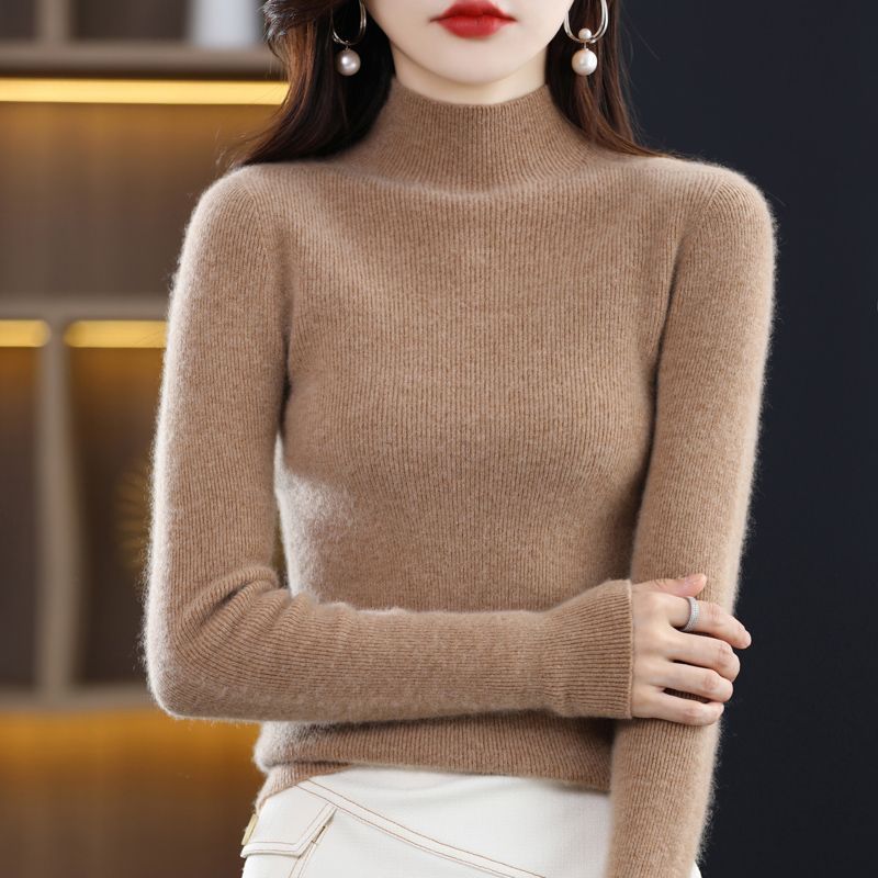 New autumn and winter thickened knitted sweater for women half turtleneck bottoming shirt for women fashionable and versatile temperament slim slimming sweater
