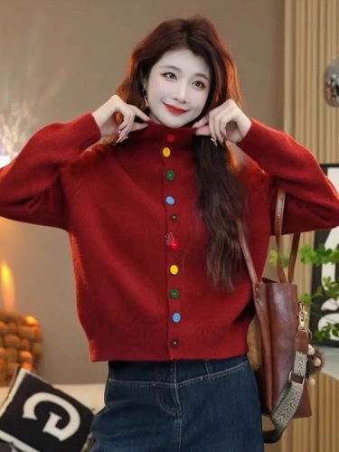 Autumn and winter versatile knitted cardigan for women 2024 hot style this year's popular design colorful single-breasted thickened sweater for women