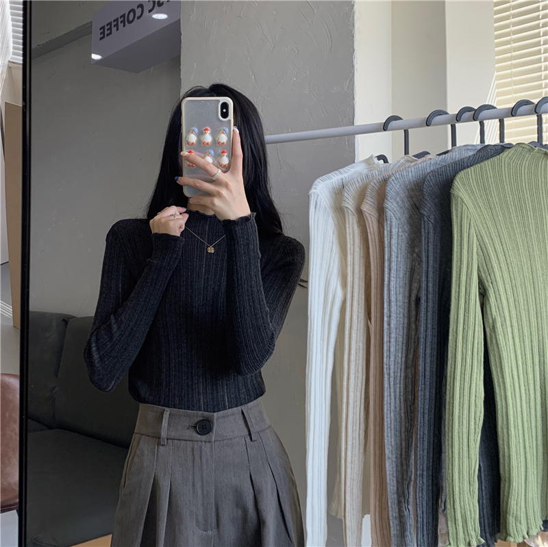 Autumn and winter temperament half turtleneck long-sleeved sweater for women French retro slim fit versatile bottoming shirt