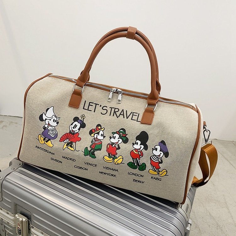 2024 New Large Capacity Mickey Canvas Travel Bag Women’s Portable Gym Bag Boarding Luggage Bag Storage Bag