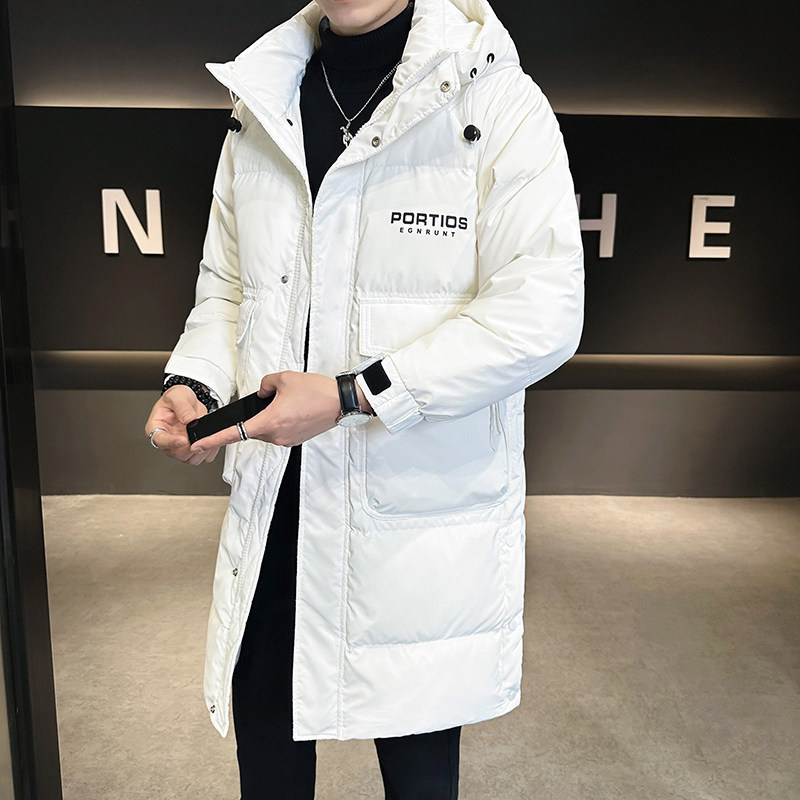 Long down jacket men's winter new thickened hooded casual jacket