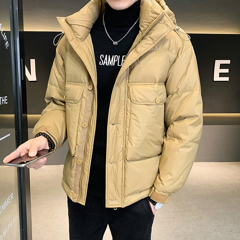 Winter solid color hooded thickened warm short white duck down jacket casual jacket