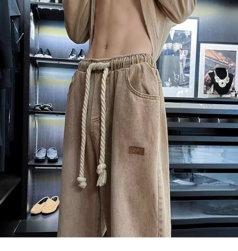 Autumn men's casual street style handsome trendy straight loose American high street wide leg pants