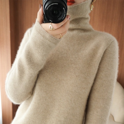 New autumn and winter cashmere sweater for women simple pile collar pullover high collar solid color slimming versatile 100 cardigan