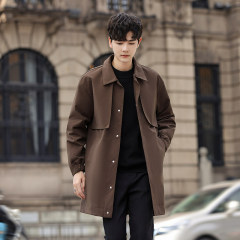 Spring solid color simple casual British style personalized mid-length lapel windbreaker for men