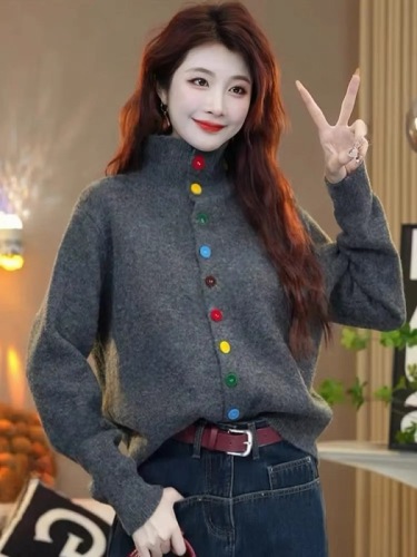 Autumn and winter versatile knitted cardigan for women 2024 hot style this year's popular design colorful single-breasted thickened sweater for women