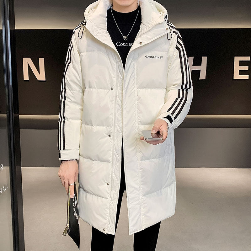 Long down jacket men's new winter striped thickened hooded jacket
