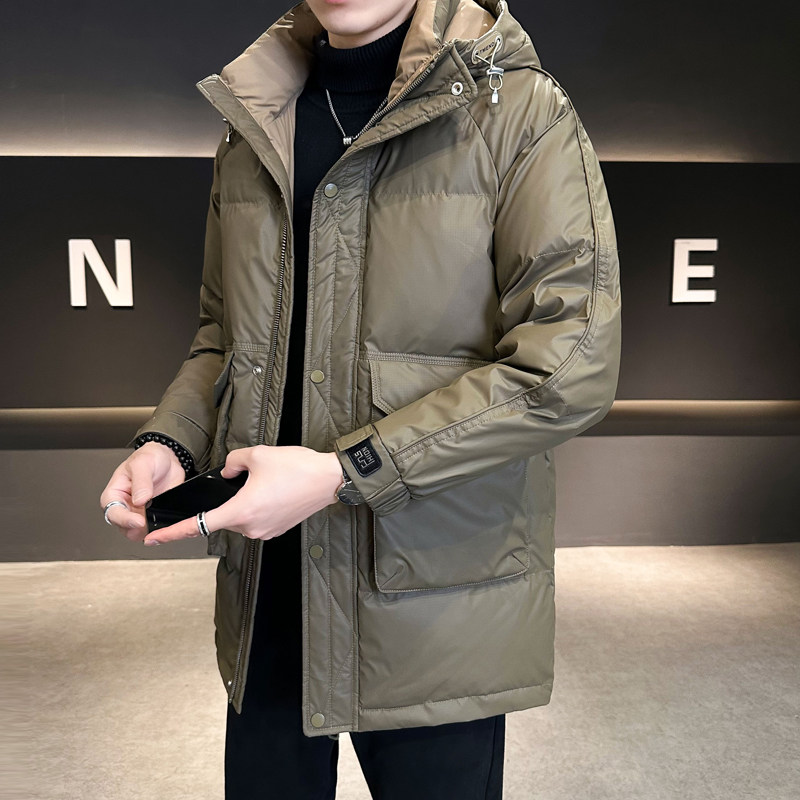Large goods hooded mid-length men's down jacket winter quality jacket