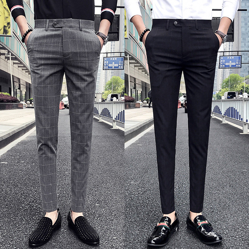 Spring British plaid casual trousers Korean style slim-fitting trousers business trousers hairstylist