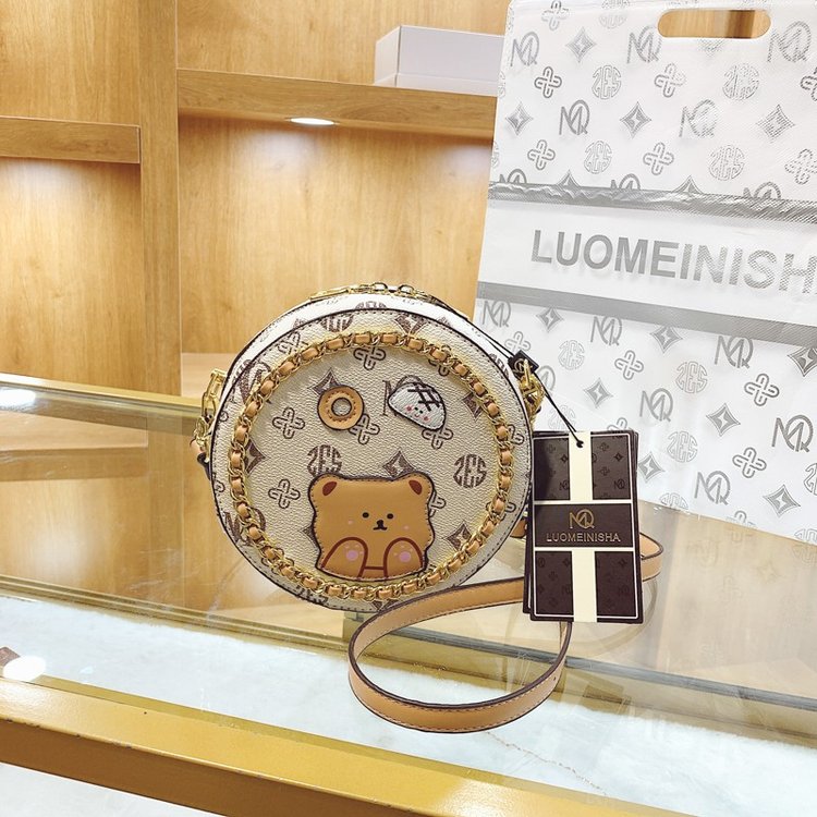 Cute Cartoon Bear Contrast Color Small Round Bag 2022 New Sweet Fresh Simple Small Bag for Women