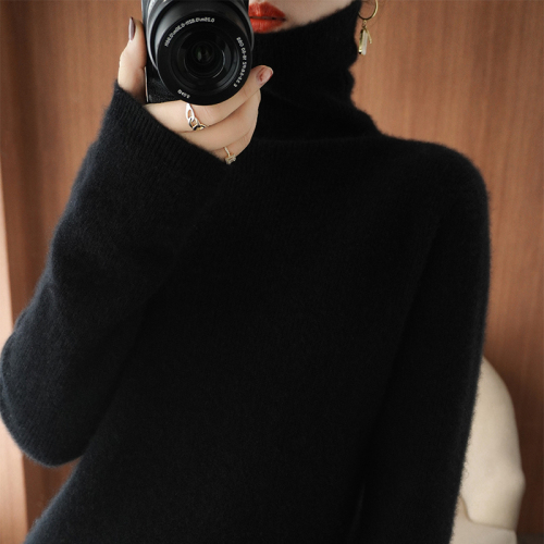 New autumn and winter cashmere sweater for women simple pile collar pullover high collar solid color slimming versatile 100 cardigan