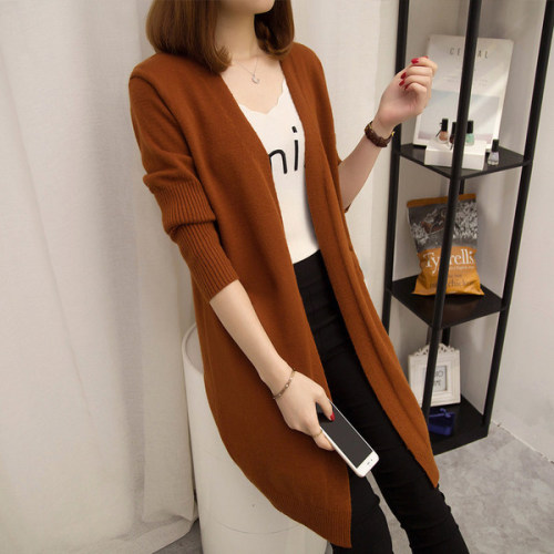Coat Spring and Autumn Women's Sweater Women's Korean Style Mid-Length Sweater Women's Cardigan Loose and Slim