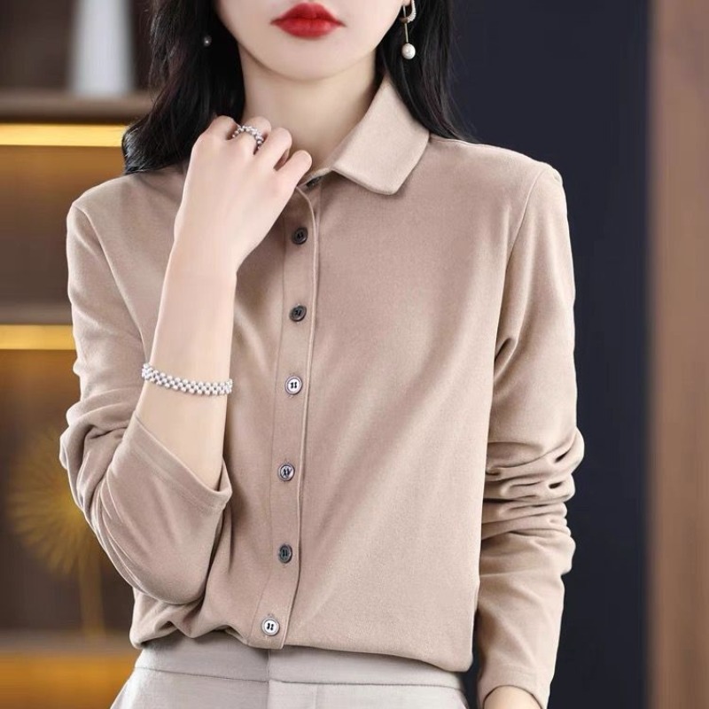 Thickened double-sided German velvet shirt for women in autumn and winter brushed fashionable design niche plus velvet warm base cardigan shirt