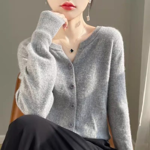 Spring gray style gray sweater cardigan coat top thin short sweater with woolen sweater