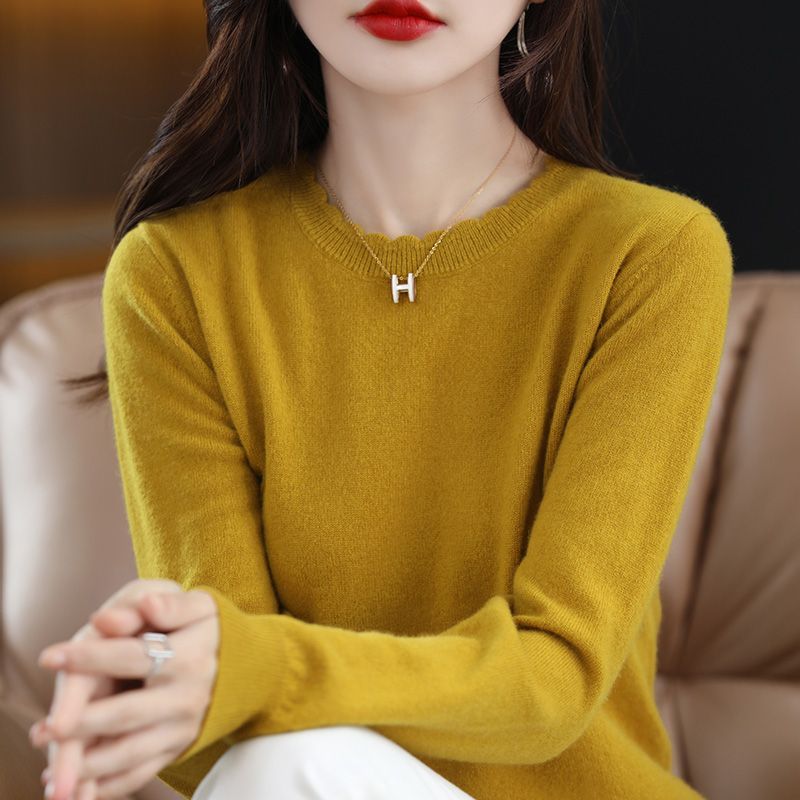 New Spring and Autumn Knitted Warm Sweater Lace Round Neck Bottoming Shirt Women's Sweater Loose and Versatile Top