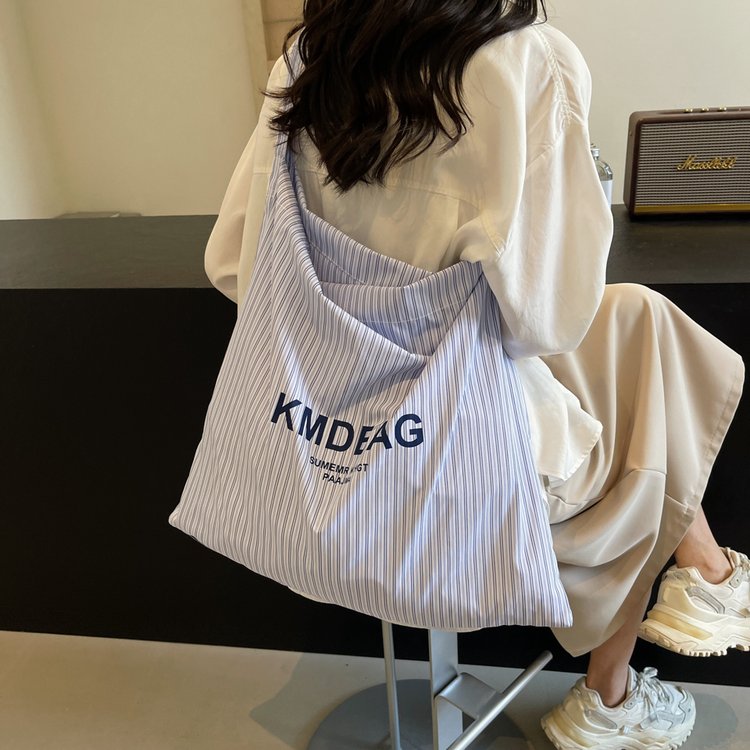 Korean style fashion letter large capacity shopping bag 2024 new simple versatile tote bag western style striped shoulder bag