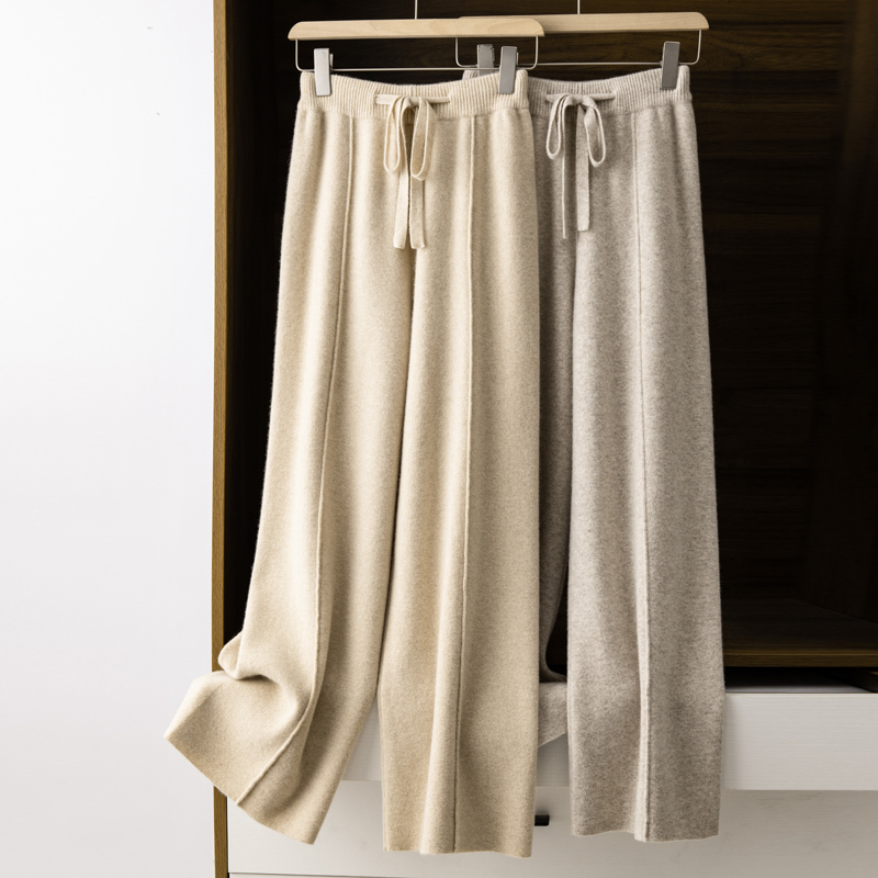 High-end cashmere temperament wide-leg pants for women, high-waisted cashmere cloud pants, loose casual straight-leg outer trousers for autumn and winter