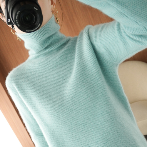 New autumn and winter cashmere sweater for women simple pile collar pullover high collar solid color slimming versatile 100 cardigan
