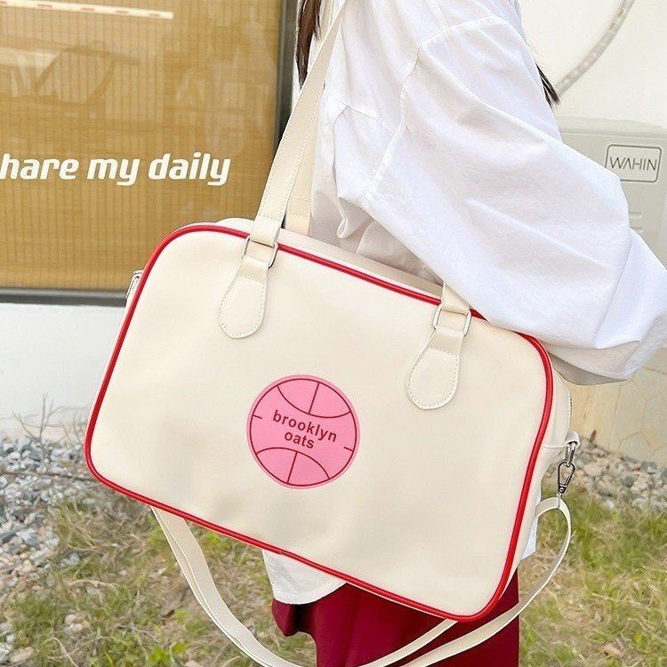 Korean style fashion contrasting color baseball bag new large capacity casual shoulder bag personalized girly JK style tote bag
