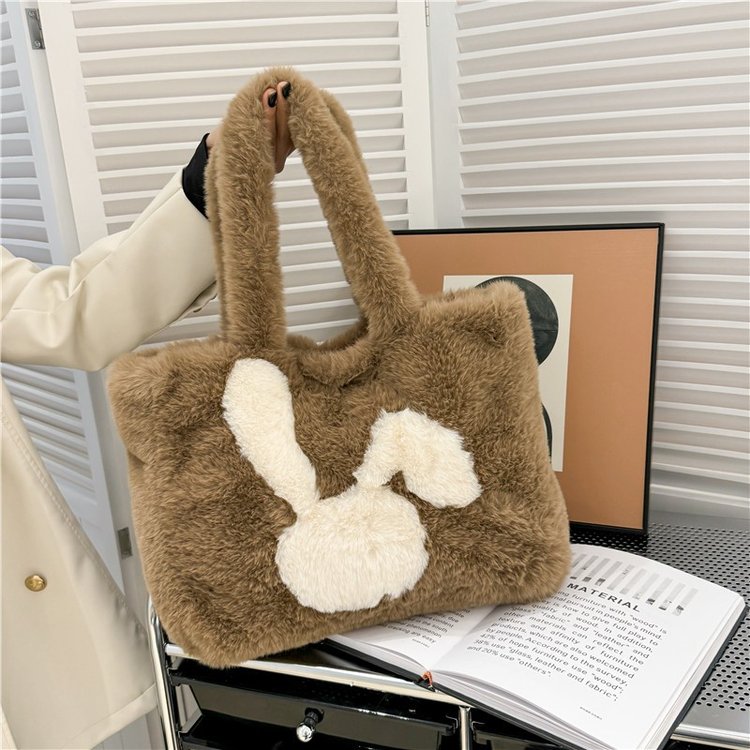 Cross-border new autumn and winter large-capacity tote bag for women ins furry bag cute cartoon handbag plush shoulder bag