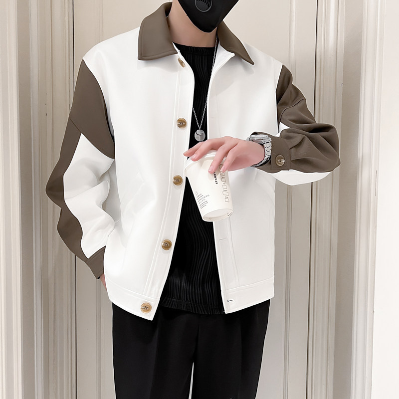 Social boy style lapel color matching fashionable casual jacket retro versatile men's jacket trend
