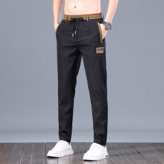 Men's trousers straight slim fit men's trousers thin elastic waist zipper pockets