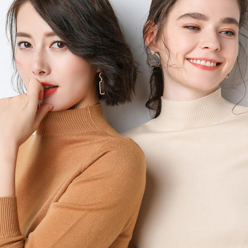 Autumn and winter half turtleneck sweater for women, loose large size inner layering sweater, mid-collar wool Korean style casual sweater