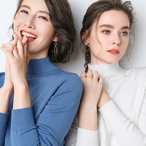 Autumn and winter half turtleneck sweater for women, loose large size inner layering sweater, mid-collar wool Korean style casual sweater