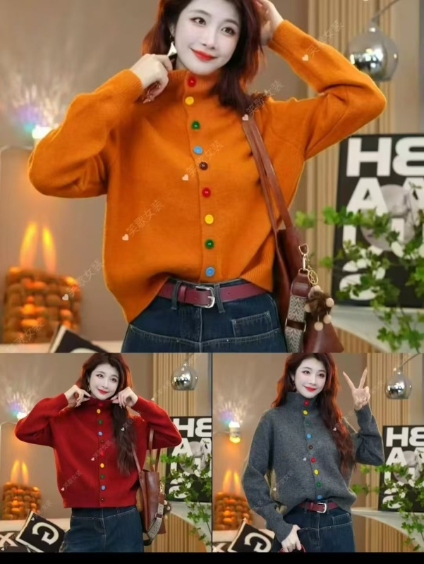 Autumn and winter versatile knitted cardigan for women 2024 hot style this year's popular design colorful single-breasted thickened sweater for women