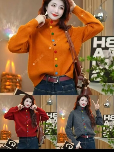 Autumn and winter versatile knitted cardigan for women 2024 hot style this year's popular design colorful single-breasted thickened sweater for women