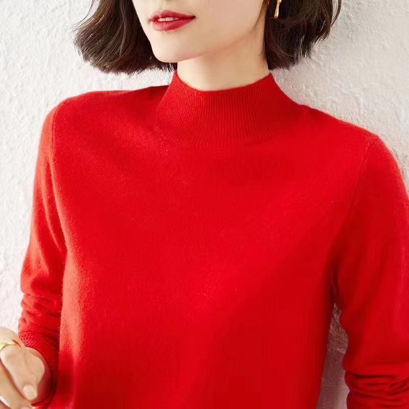 Autumn and winter half turtleneck sweater for women loose cashmere thickened pullover sweater new long-sleeved bottoming top
