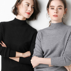 Autumn and winter half turtleneck sweater for women, loose large size inner layering sweater, mid-collar wool Korean style casual sweater