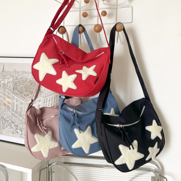 Large-capacity crossbody canvas bag Japanese Korean style fashion five-pointed star shoulder bag versatile new trend cloth bag