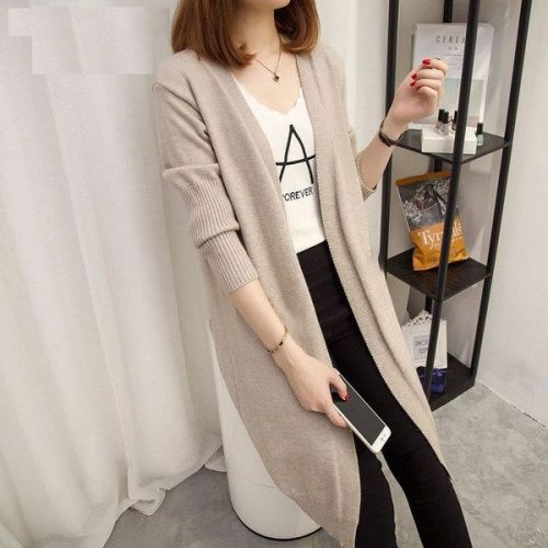 Coat Spring and Autumn Women's Sweater Women's Korean Style Mid-Length Sweater Women's Cardigan Loose and Slim