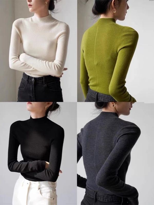 Seamless one-piece commuting style half turtleneck wool sweater women's autumn base layer top