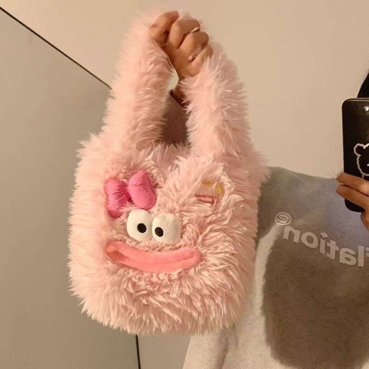 Cute ugly plush bag for women winter new large capacity furry shoulder handbag furry tote bag trendy