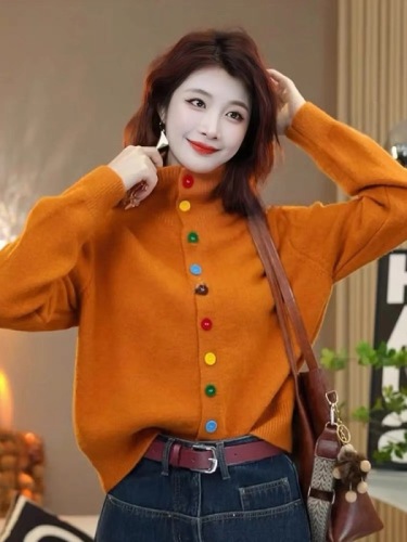 Autumn and winter versatile knitted cardigan for women 2024 hot style this year's popular design colorful single-breasted thickened sweater for women
